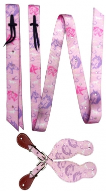 Showman Horse Head And Horseshoes Print Tie Strap, Off Billet And Spur  Strap Set