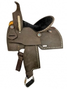 Double T Barrel Style Saddle With Dark Roughout And White Buckstitch -14 Inch