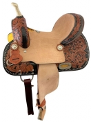 Double T Youth Barrel Style Saddle With 2-Tone Leather Finish- 12 In