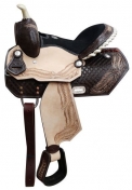 Double T Youth Barrel Saddle With Tooled Feather Design - 13 Inch