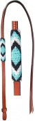 Showman 4 Ft Leather Over & Under Whip With Teal, Black, White Beaded Overlay