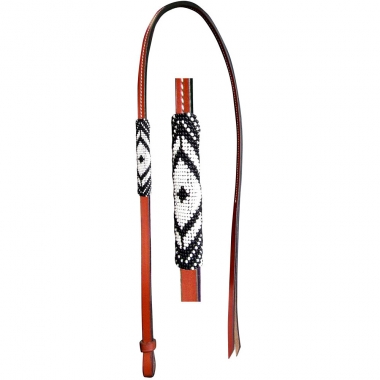 Showman 4 Ft Leather Over & Under Whip With Black And White Beaded ...