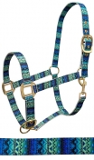 Rugged Ride Printed Nylon Halter - Teal/Azure Aztec