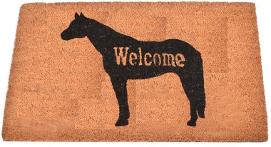 100% Coir Outdoor Welcome Mat - Horses at Fence: Chicks Discount Saddlery