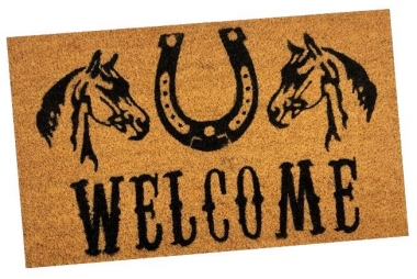 100% Coir Outdoor Welcome Mat - Horses at Fence: Chicks Discount Saddlery